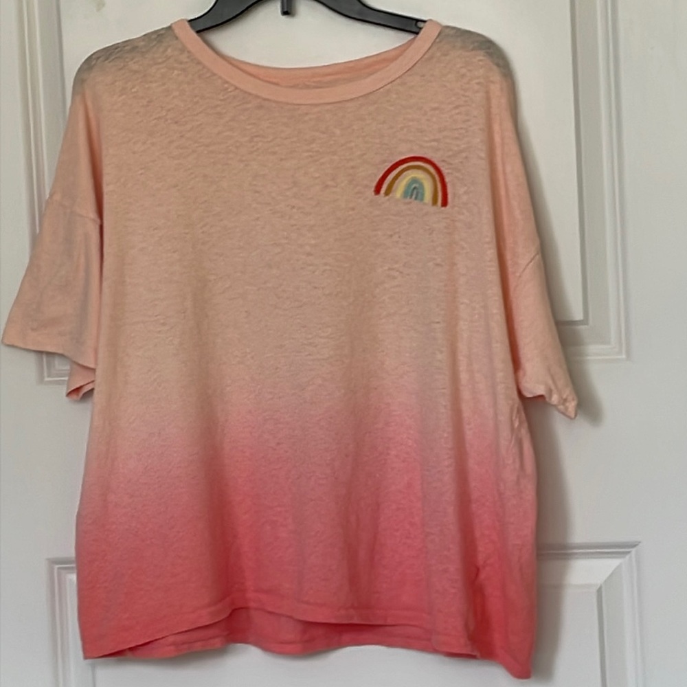 American Eagle Peach Ombré Embroidered Rainbow Oversized Tee Large